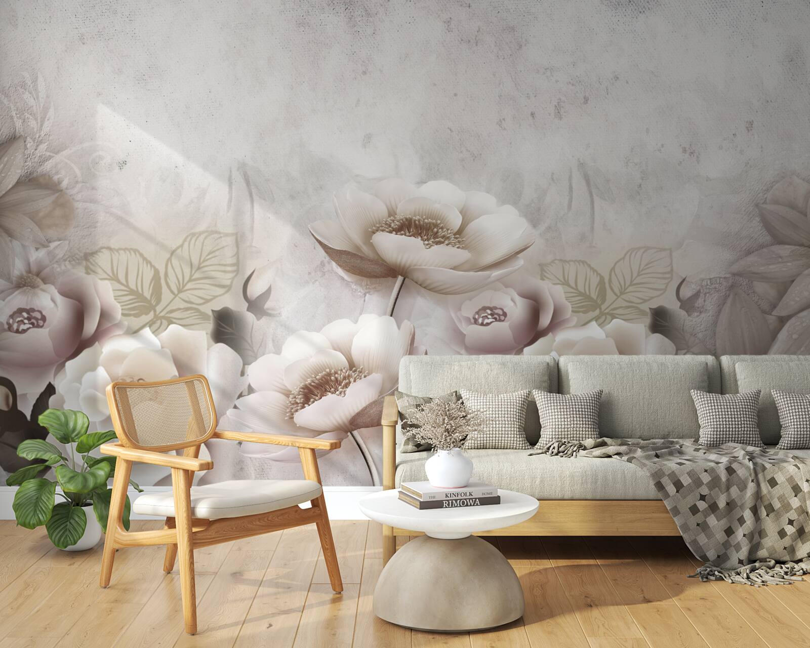 Фотошпалери туманний луг, всіяний білими квітами