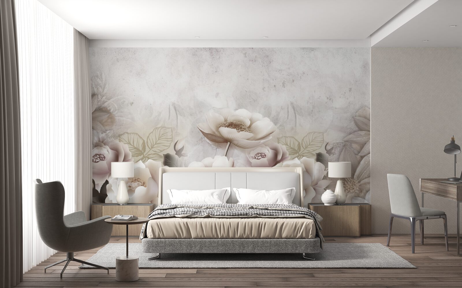 Фотошпалери туманний луг, всіяний білими квітами