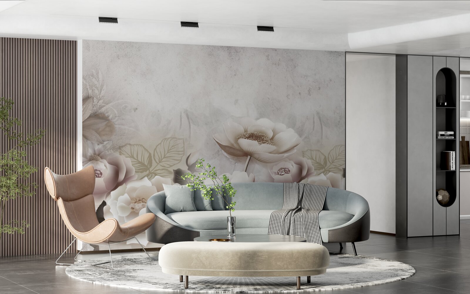 Фотошпалери туманний луг, всіяний білими квітами