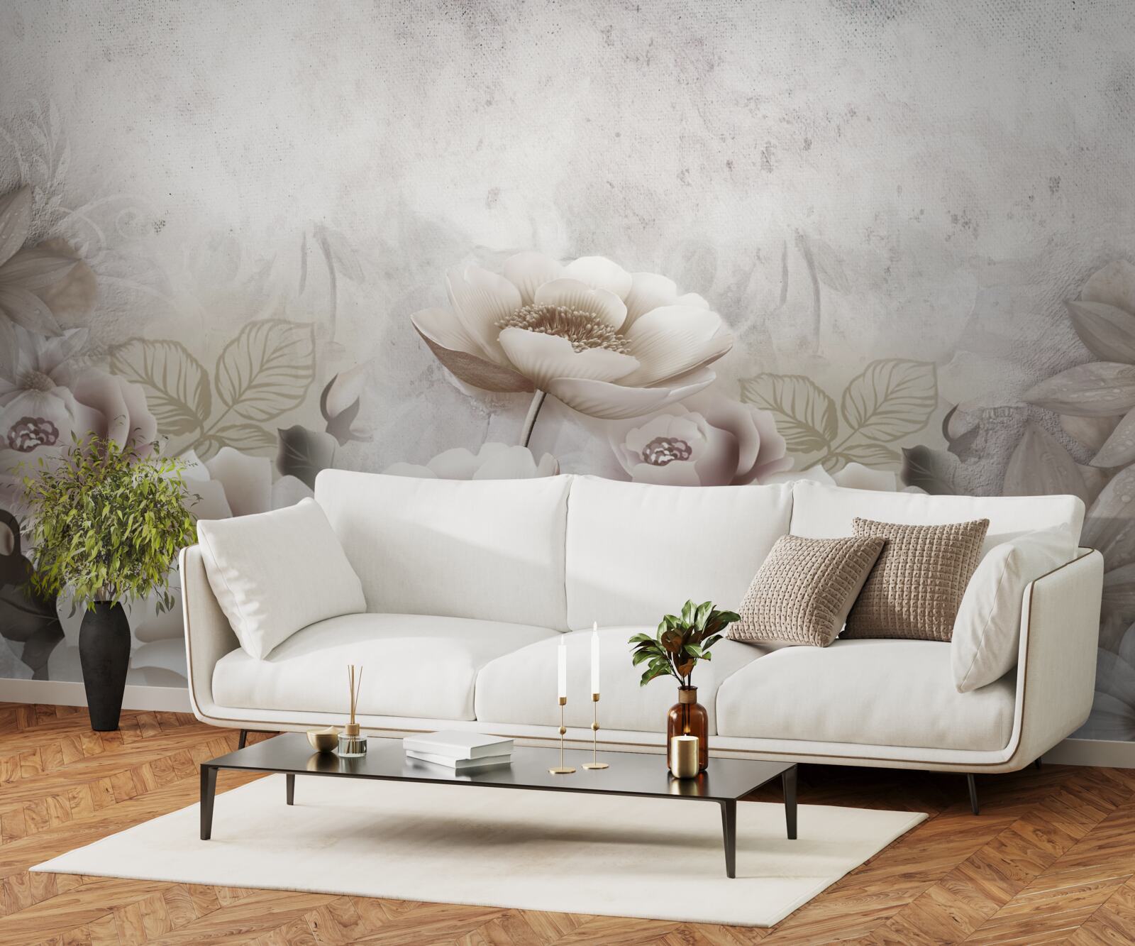 Фотошпалери туманний луг, всіяний білими квітами