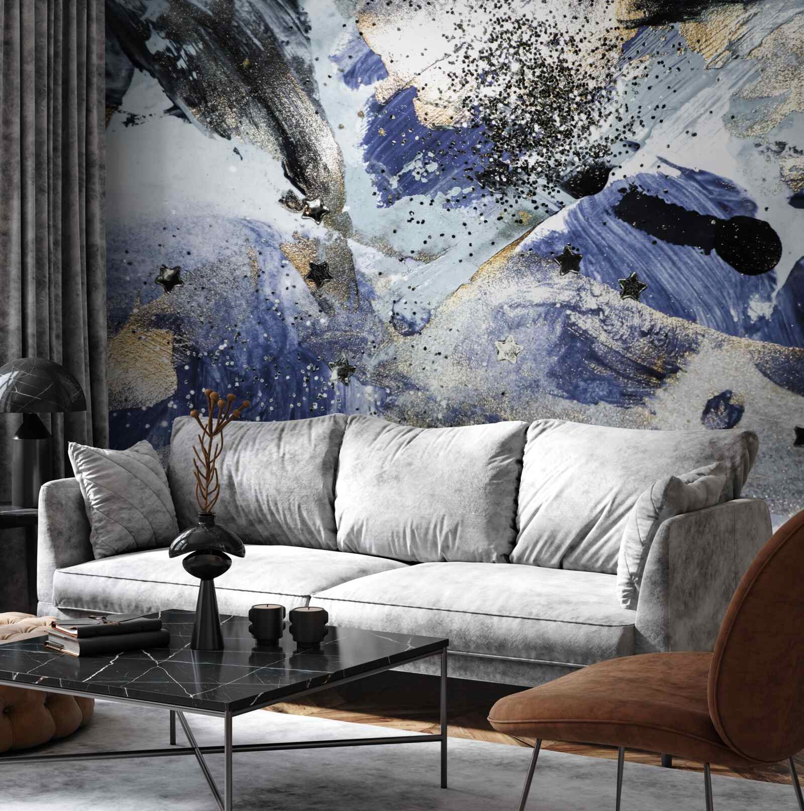 Фотошпалери відтінки золота та синього в абстрактному дизайні