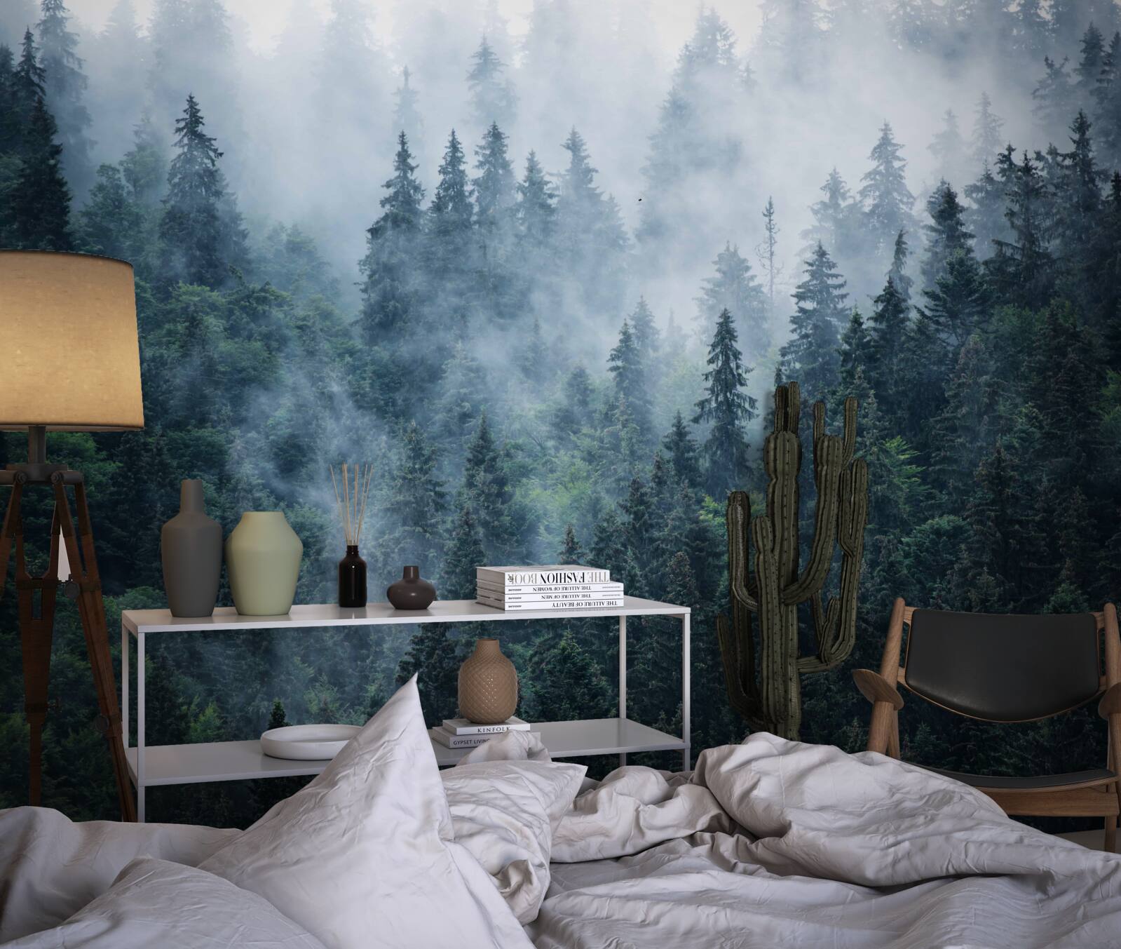 Фотошпалери туман опускається на ялиновий гай