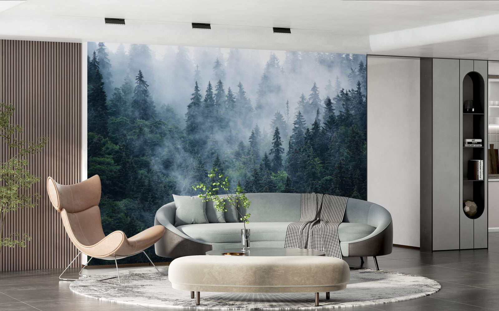 Фотошпалери туман опускається на ялиновий гай