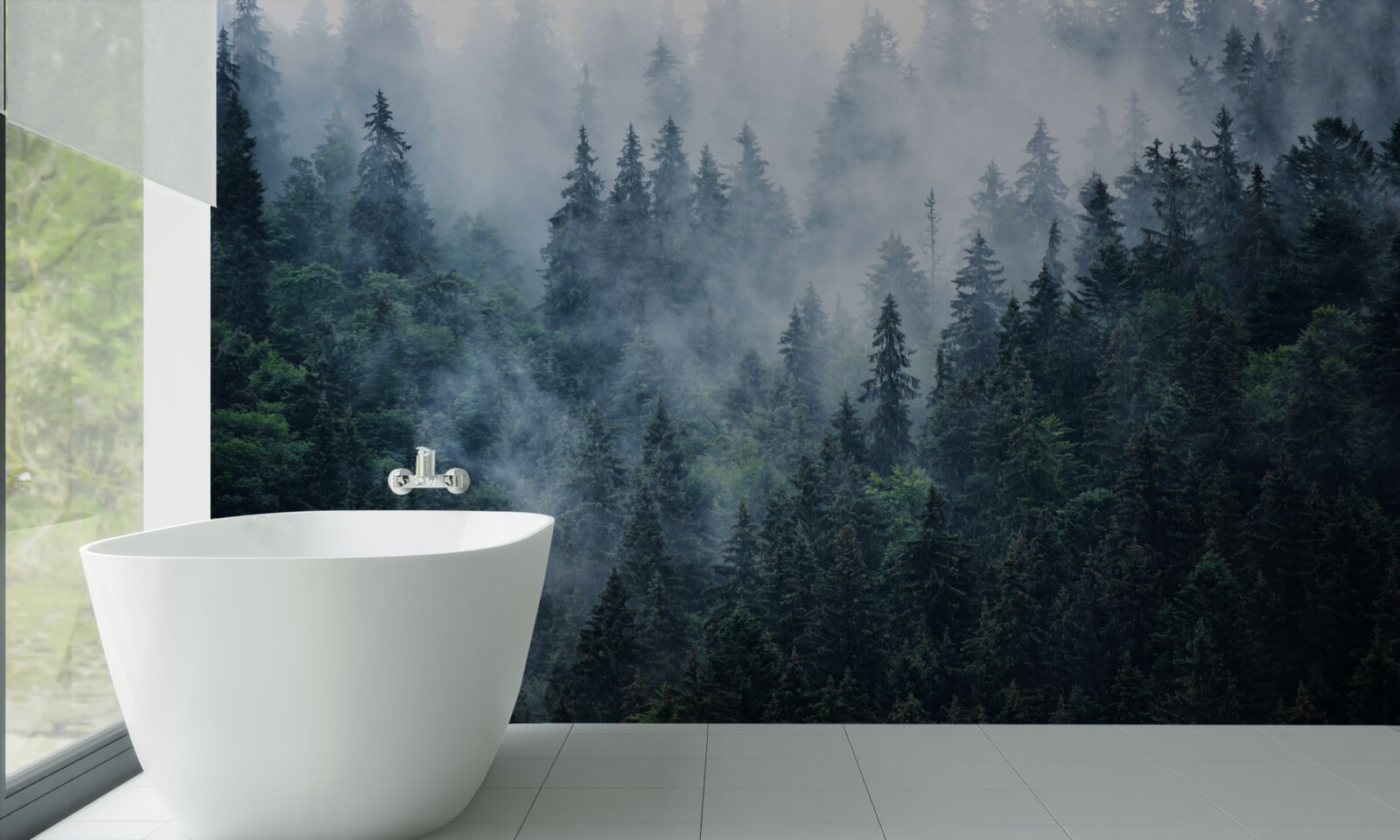 Фотошпалери туман опускається на ялиновий гай