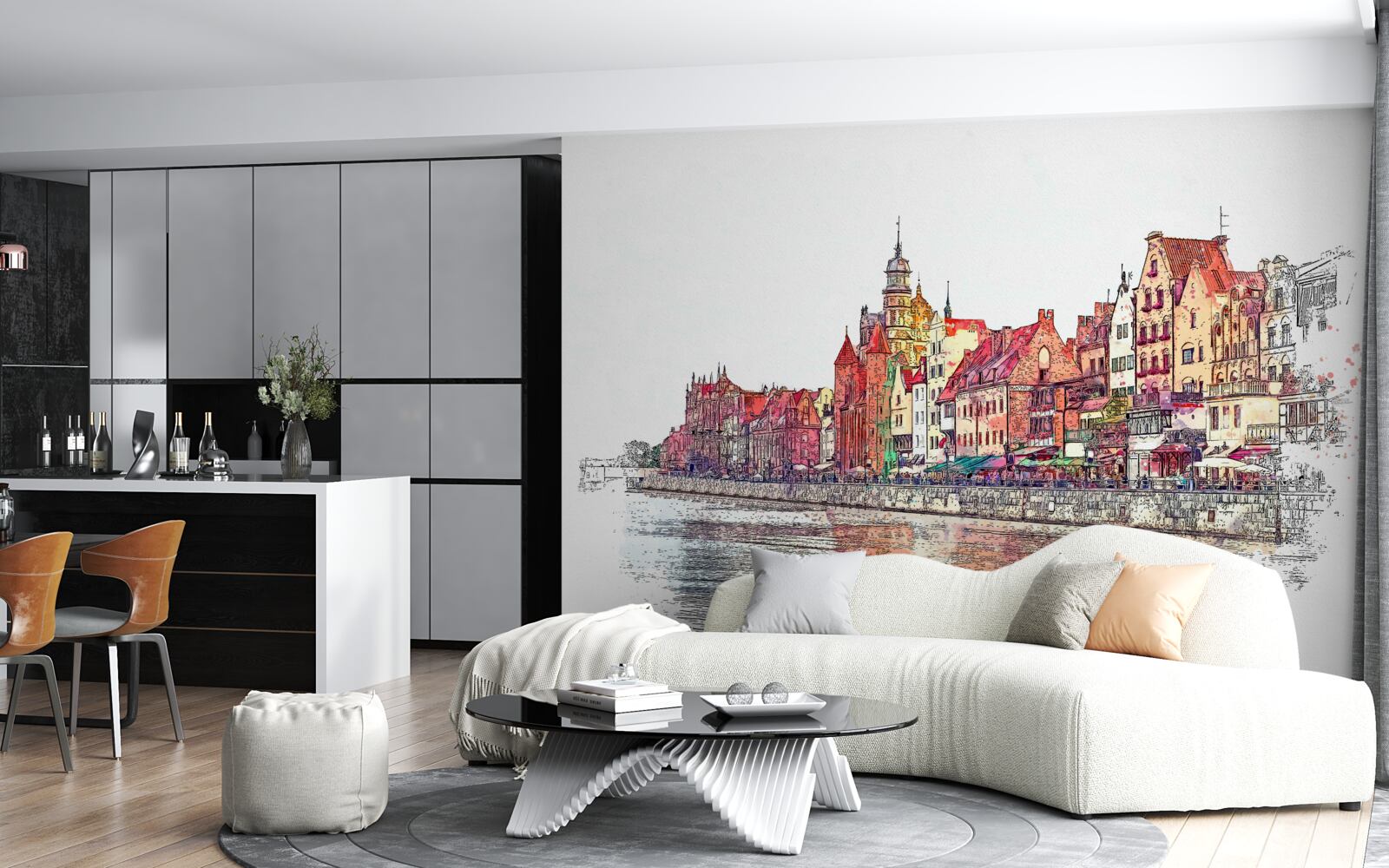 Фотошпалери відображення урбаністичної краси на поверхні води