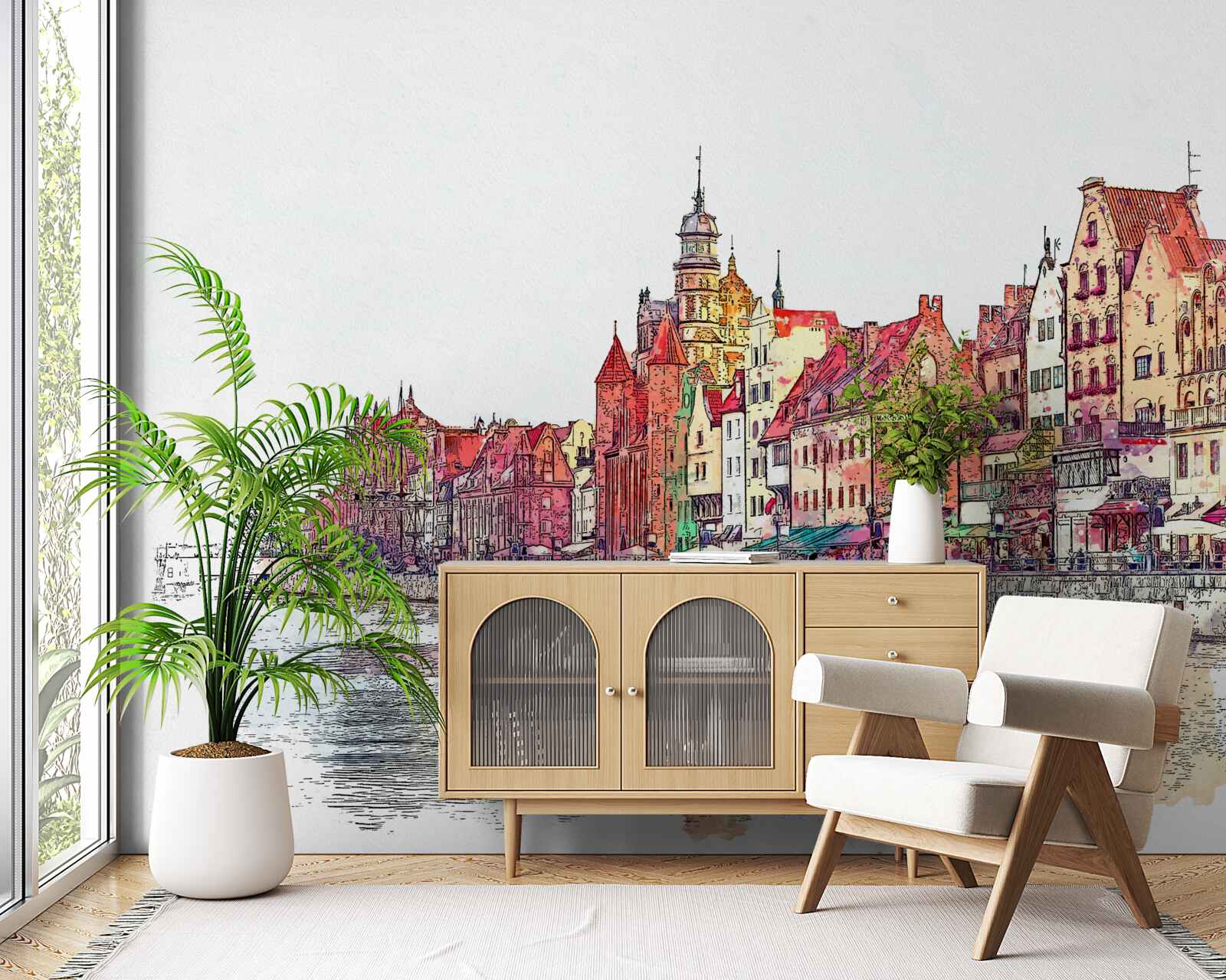 Фотошпалери відображення урбаністичної краси на поверхні води