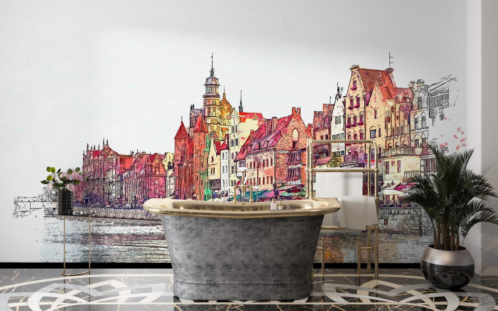 Фотошпалери відображення урбаністичної краси на поверхні води