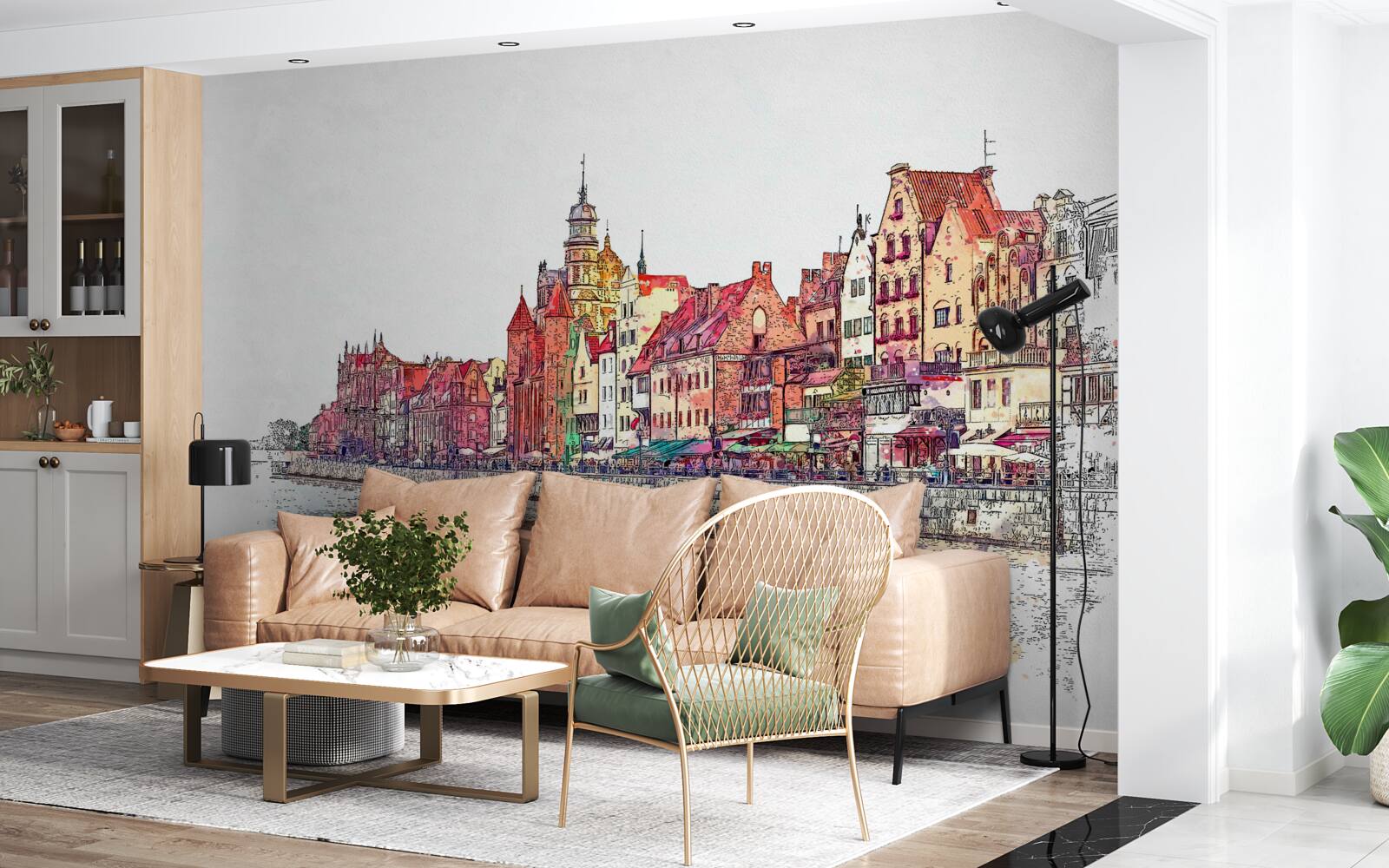 Фотошпалери відображення урбаністичної краси на поверхні води