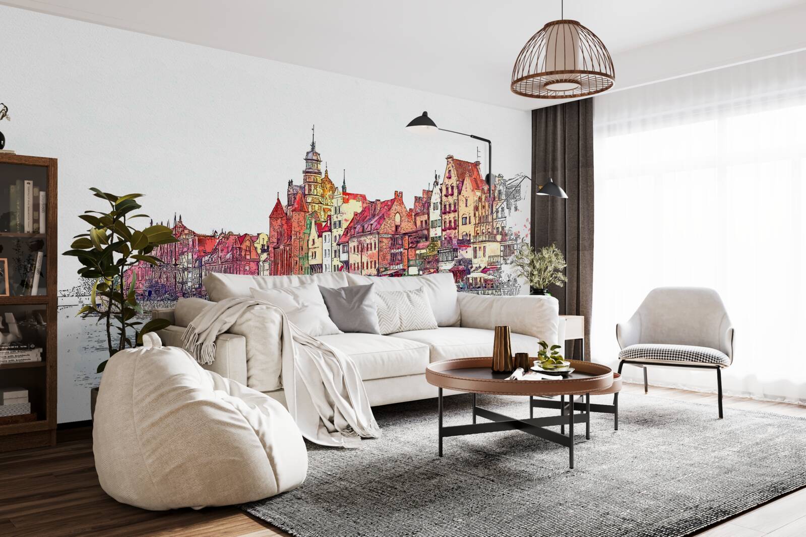 Фотошпалери відображення урбаністичної краси на поверхні води