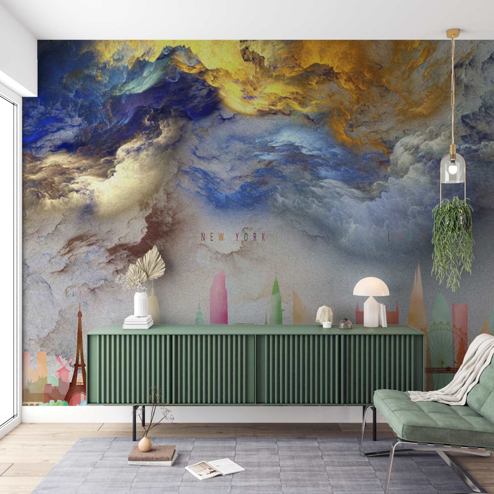 Фотошпалери незрозумілі хмари над міськими будівлями