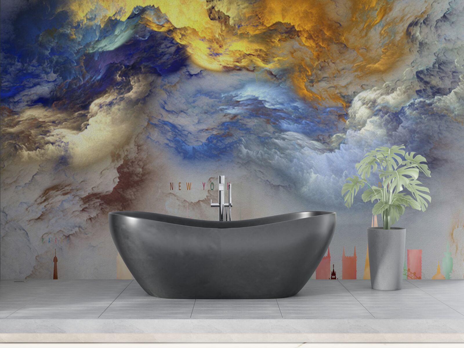 Фотошпалери незрозумілі хмари над міськими будівлями