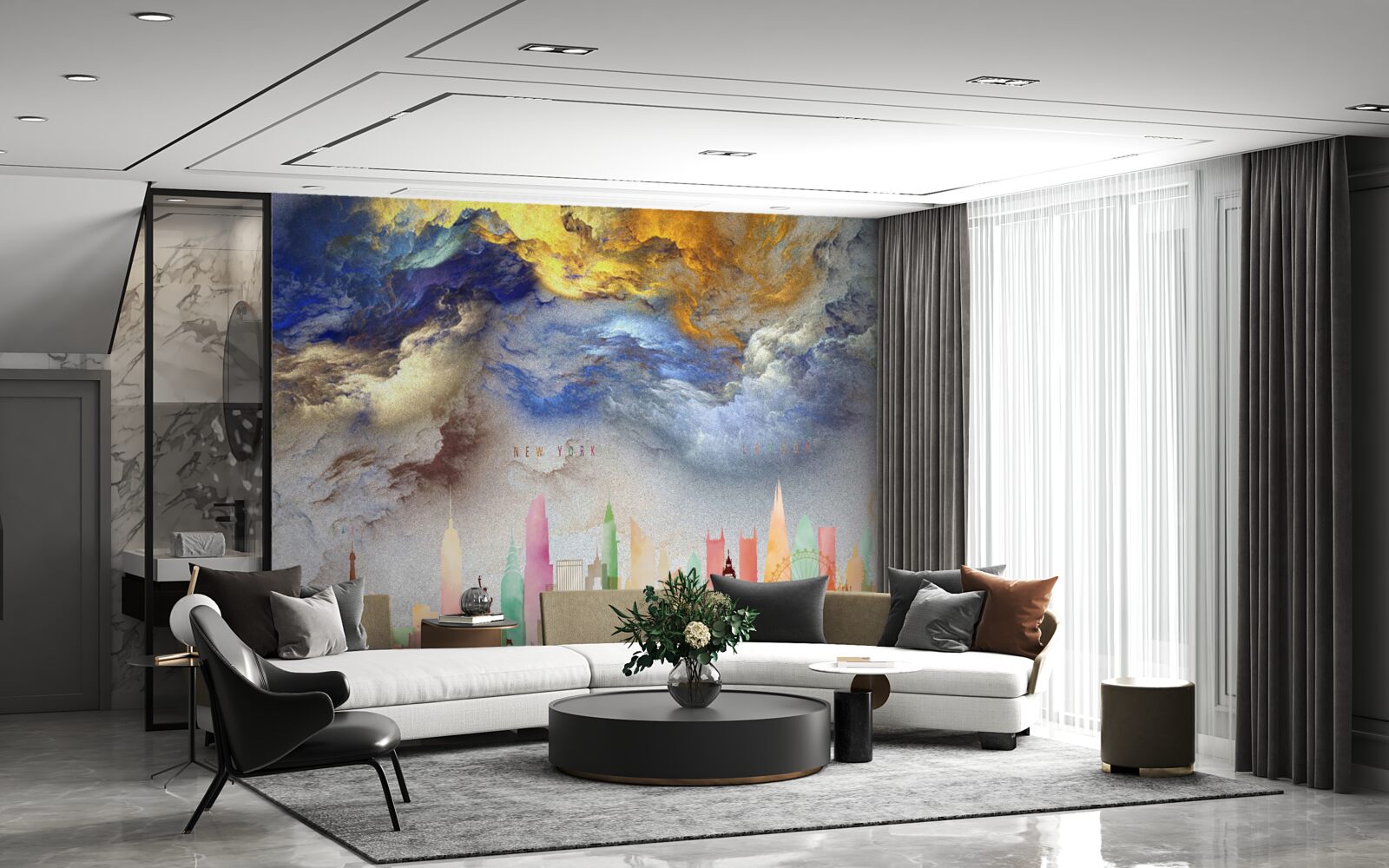 Фотошпалери незрозумілі хмари над міськими будівлями