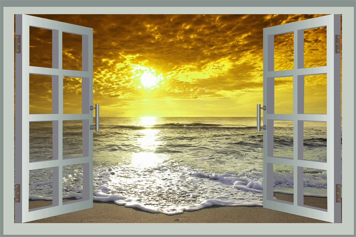 Фотошпалери чудовий вид на захід сонця над морем прямо з вікна