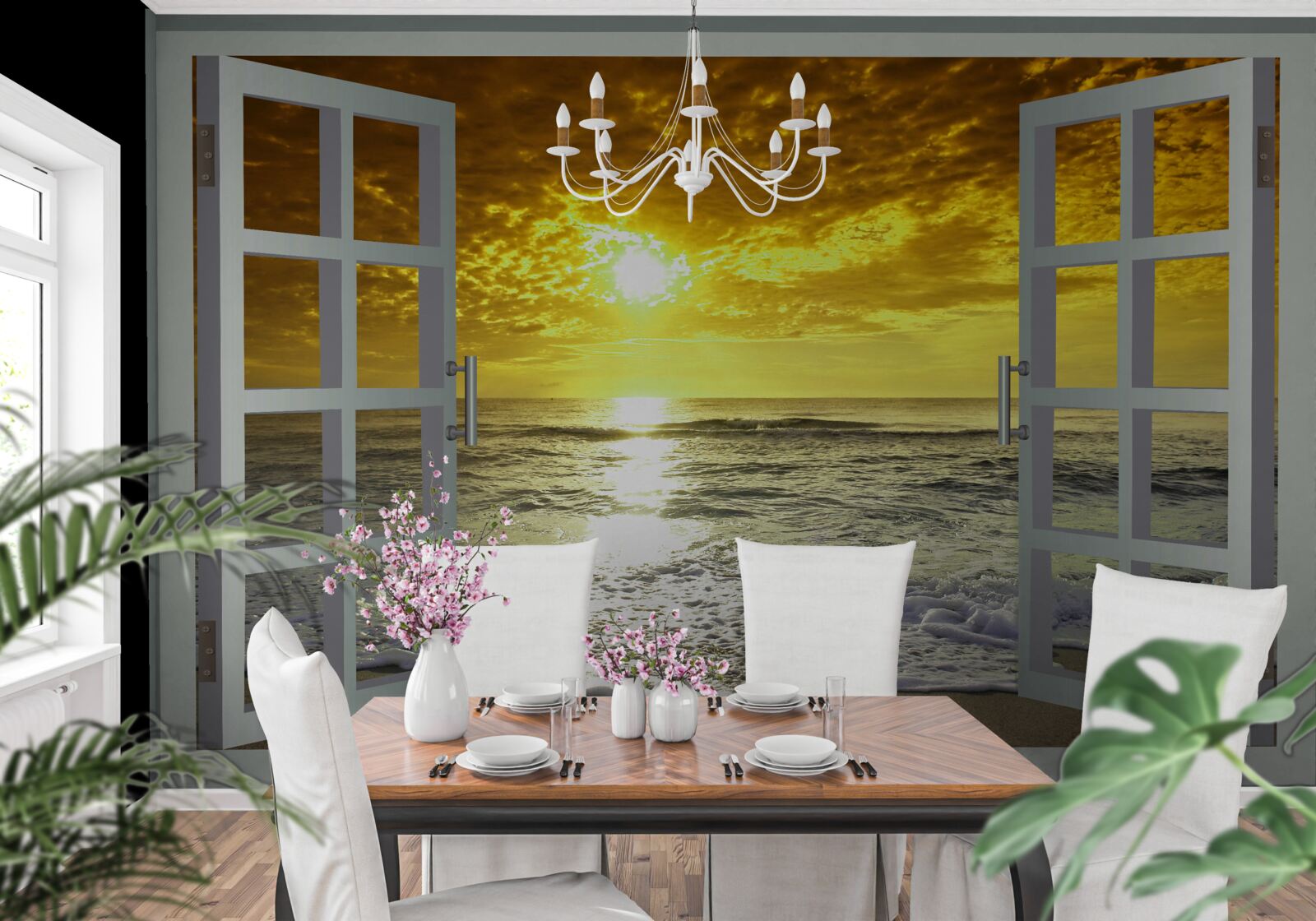 Фотошпалери чудовий вид на захід сонця над морем прямо з вікна