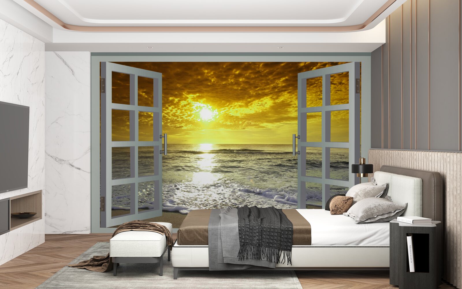 Фотошпалери чудовий вид на захід сонця над морем прямо з вікна