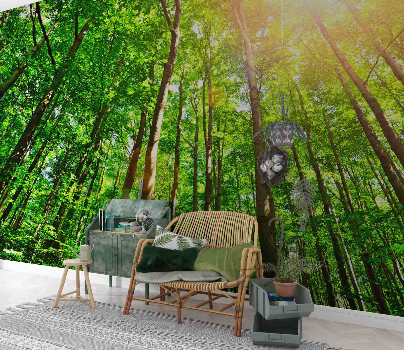 Фотошпалери насичене сонячне світло пробивається крізь густі узлісся