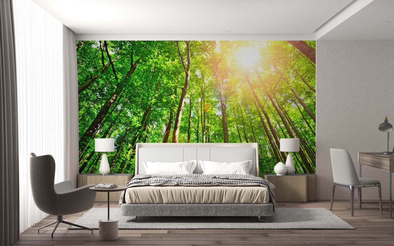 Фотошпалери насичене сонячне світло пробивається крізь густі узлісся