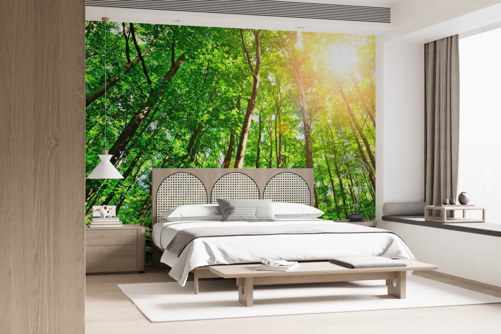 Фотошпалери насичене сонячне світло пробивається крізь густі узлісся