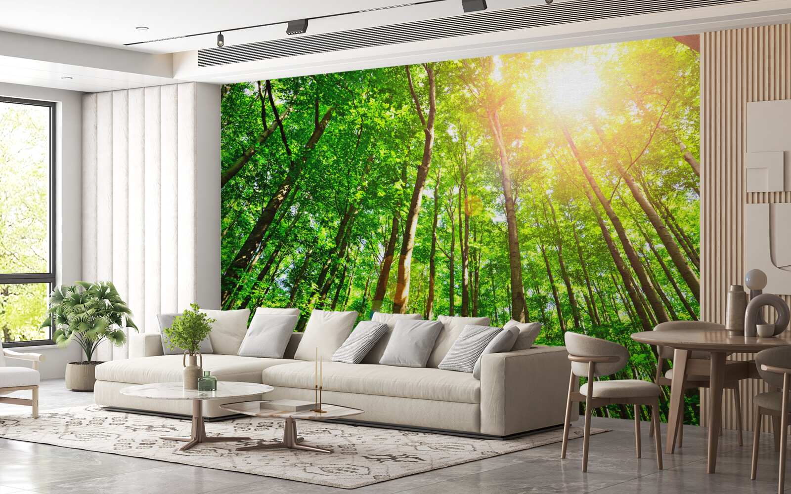 Фотошпалери насичене сонячне світло пробивається крізь густі узлісся