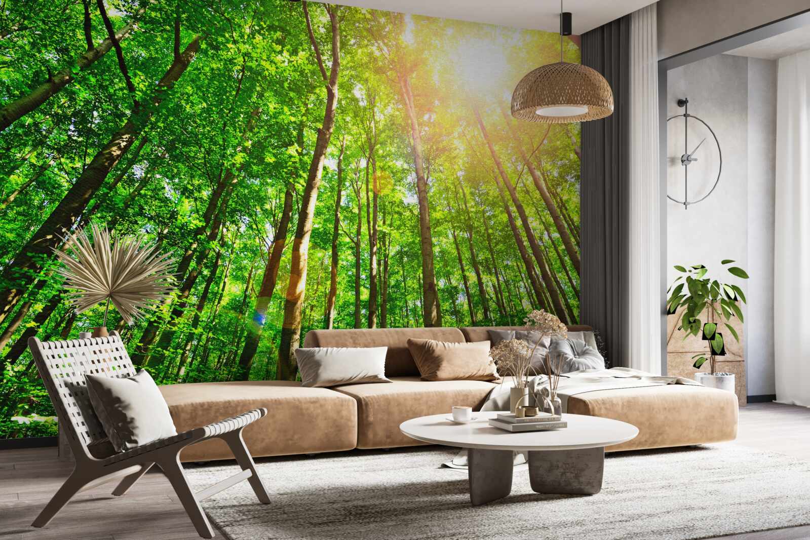 Фотошпалери насичене сонячне світло пробивається крізь густі узлісся