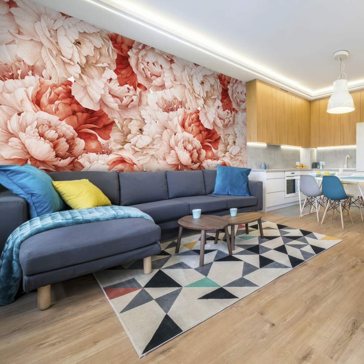 Фотошпалери композиція з ніжних білих і червоних півоній