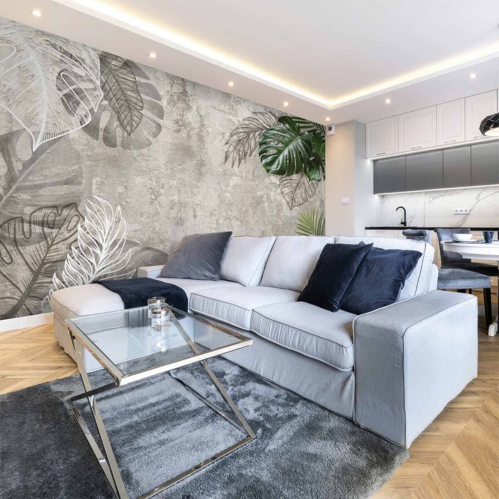 Фотошпалери акварелі із зображенням монстери та папороті