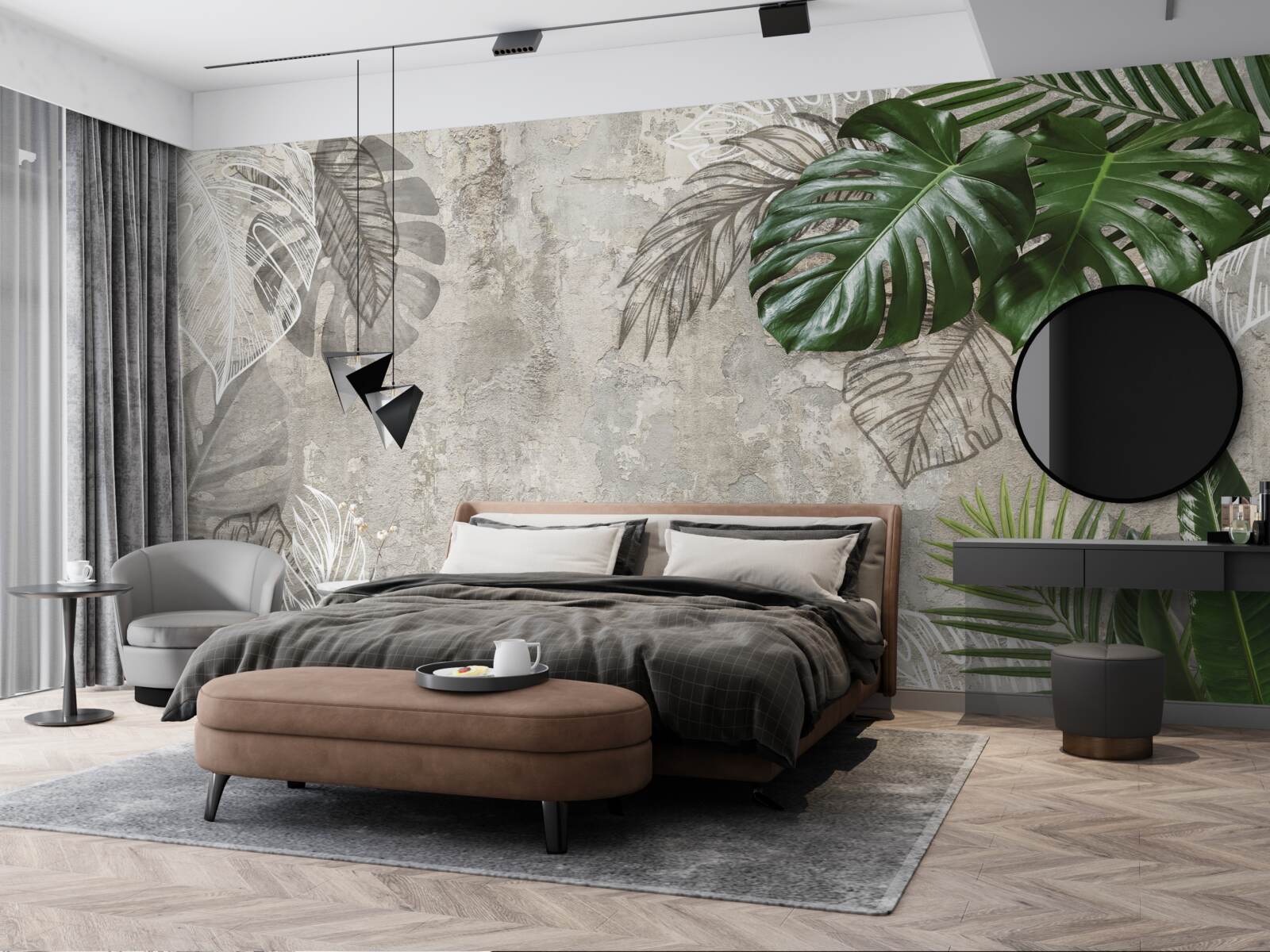 Фотошпалери акварелі із зображенням монстери та папороті