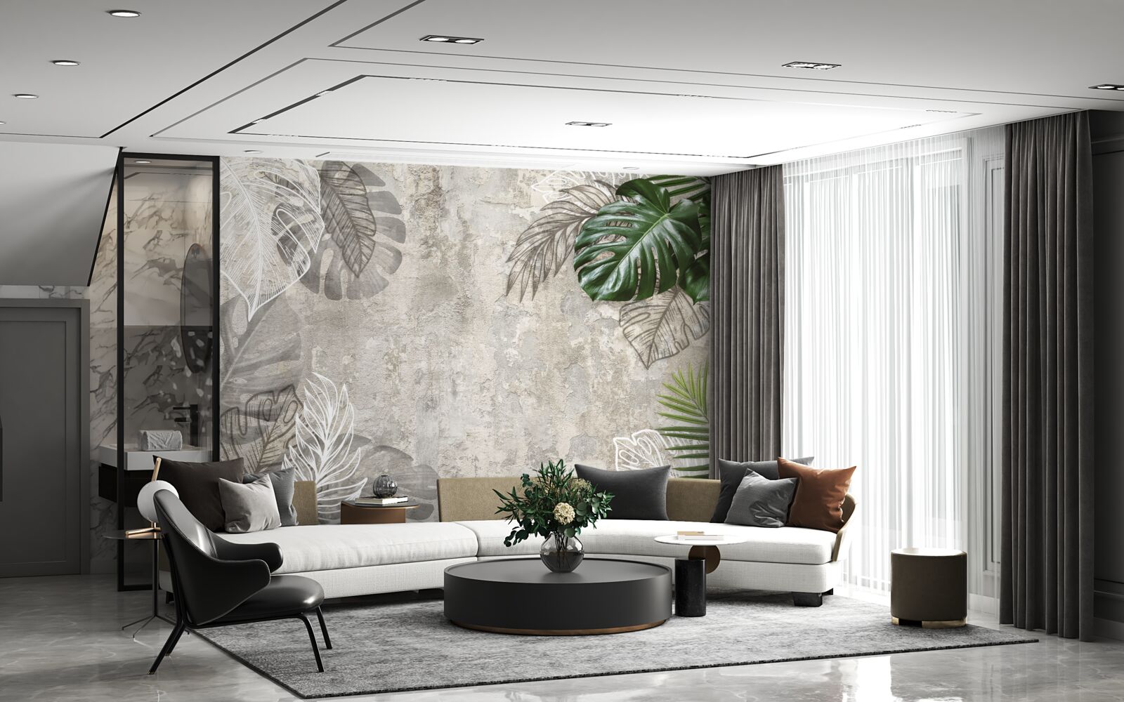 Фотошпалери акварелі із зображенням монстери та папороті