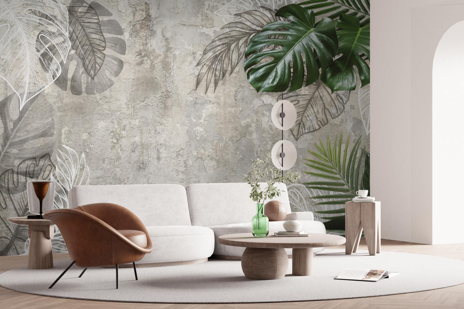 Фотошпалери акварелі із зображенням монстери та папороті