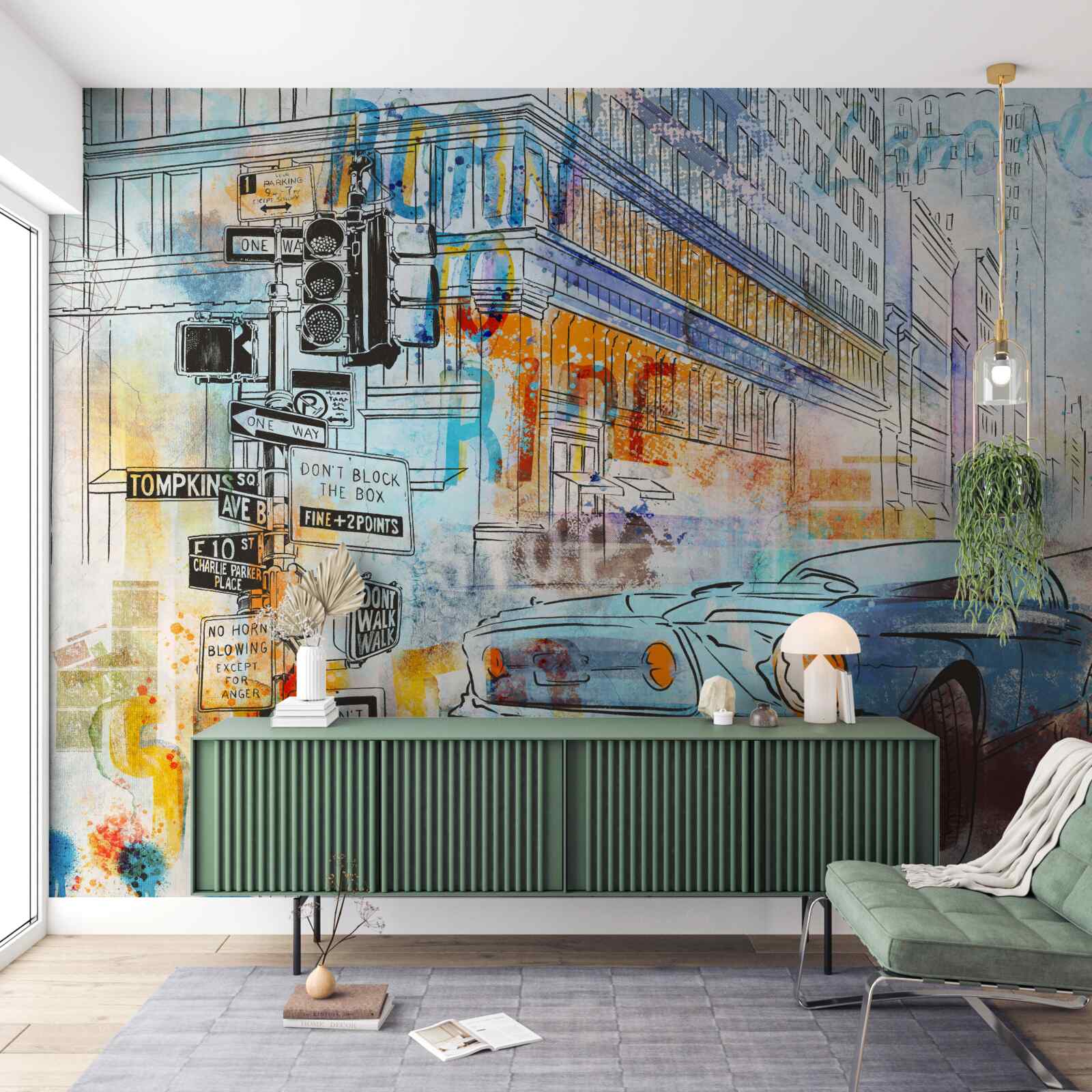 Фотошпалери ескізи автомобілів та міських вулиць