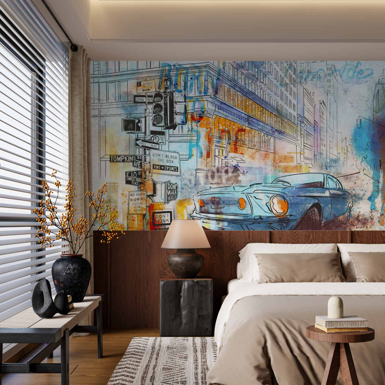 Фотошпалери ескізи автомобілів та міських вулиць