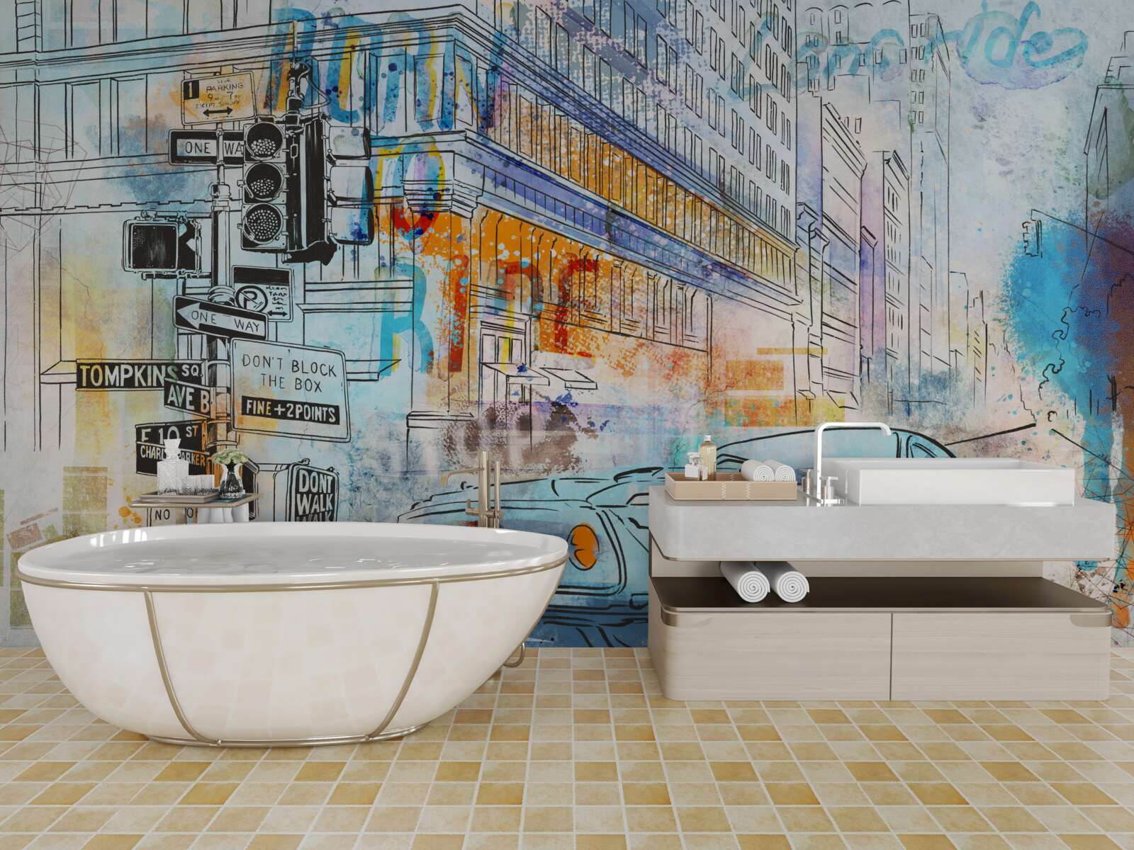 Фотошпалери ескізи автомобілів та міських вулиць