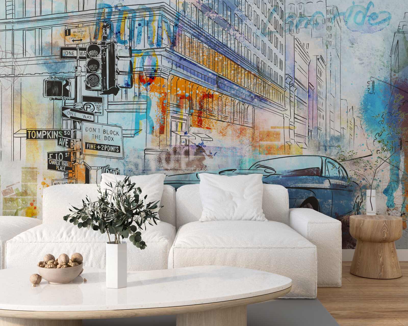 Фотошпалери ескізи автомобілів та міських вулиць