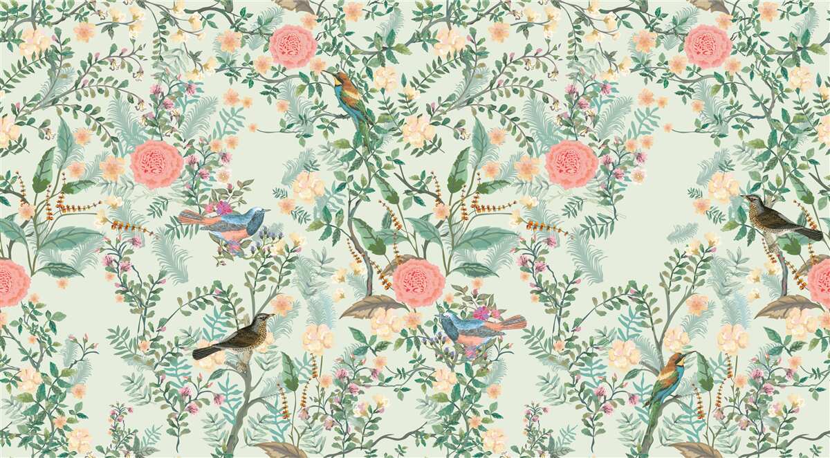 Фотошпалери Жива зелена флора та птахи