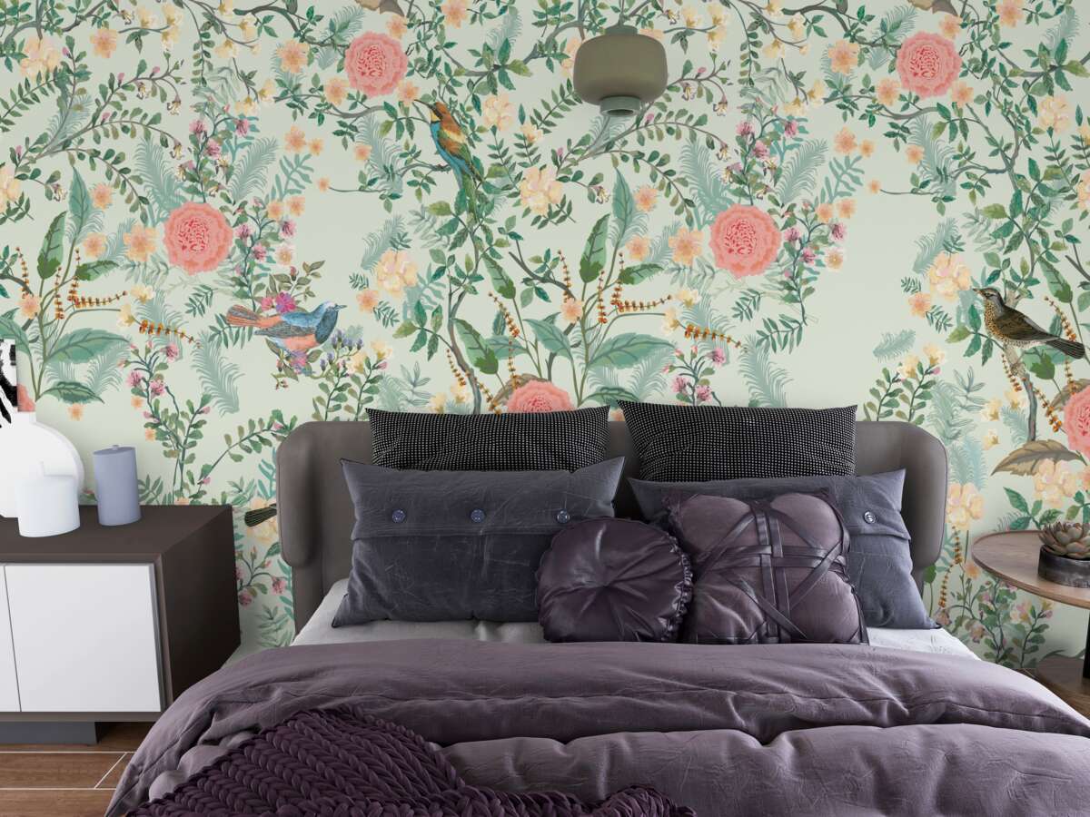 Фотошпалери Жива зелена флора та птахи