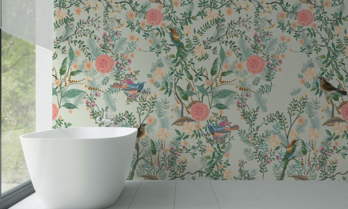 Фотошпалери Жива зелена флора та птахи