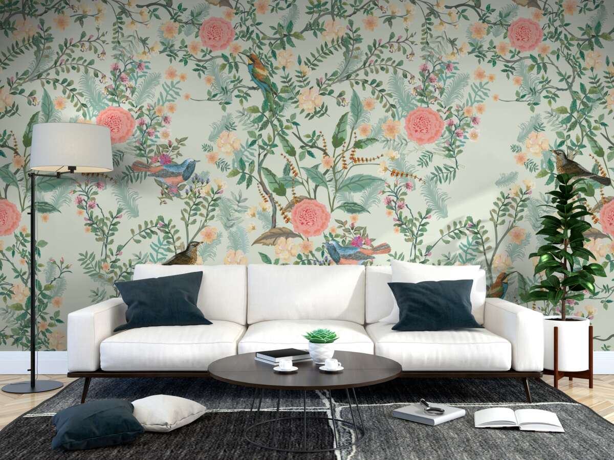 Фотошпалери Жива зелена флора та птахи