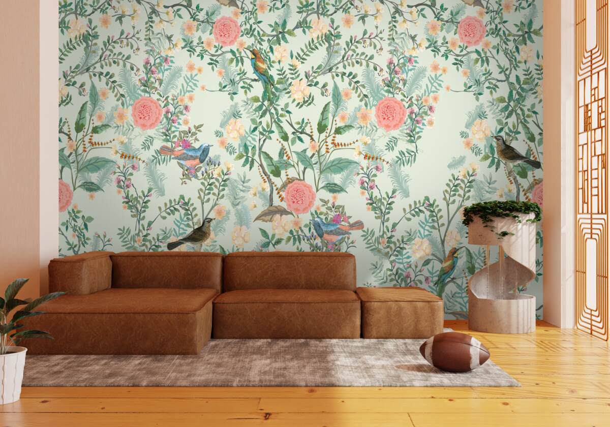 Фотошпалери Жива зелена флора та птахи