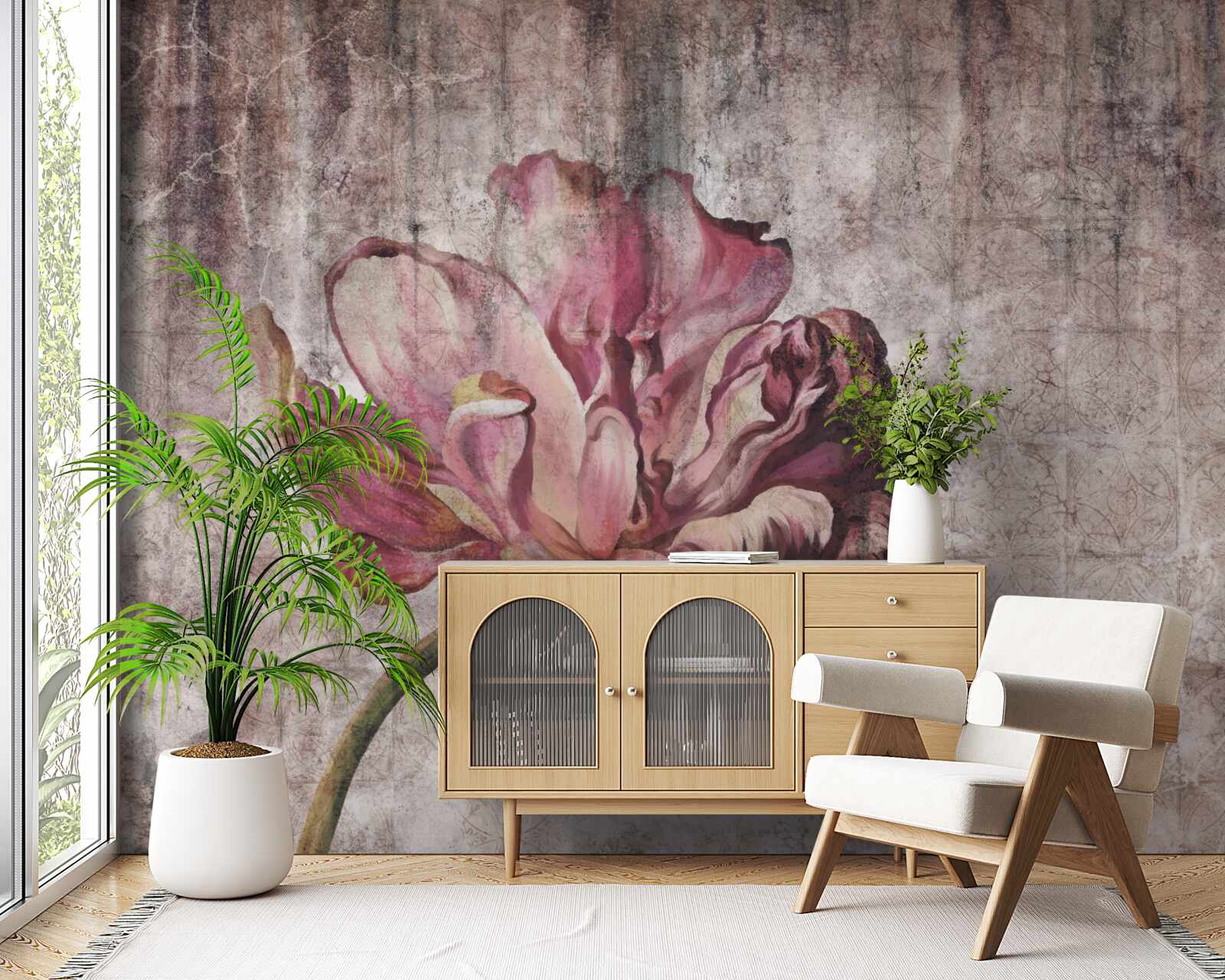 Фотошпалери самотня червона квітка під зливою