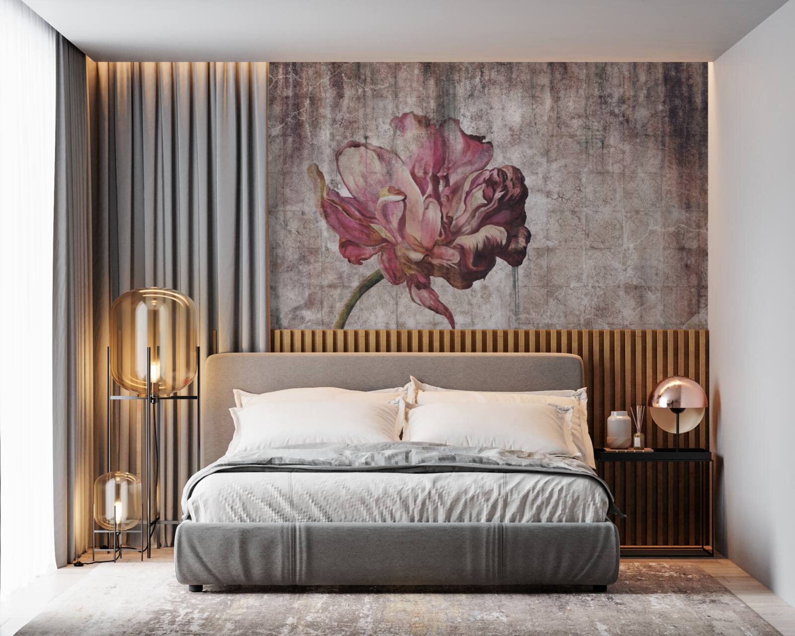 Фотошпалери самотня червона квітка під зливою