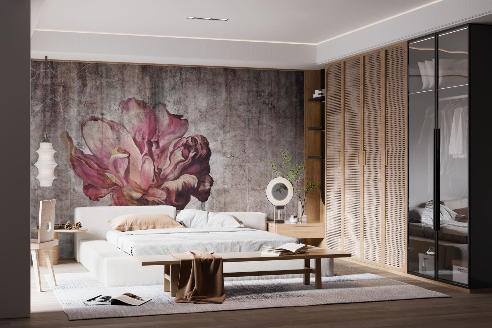 Фотошпалери самотня червона квітка під зливою