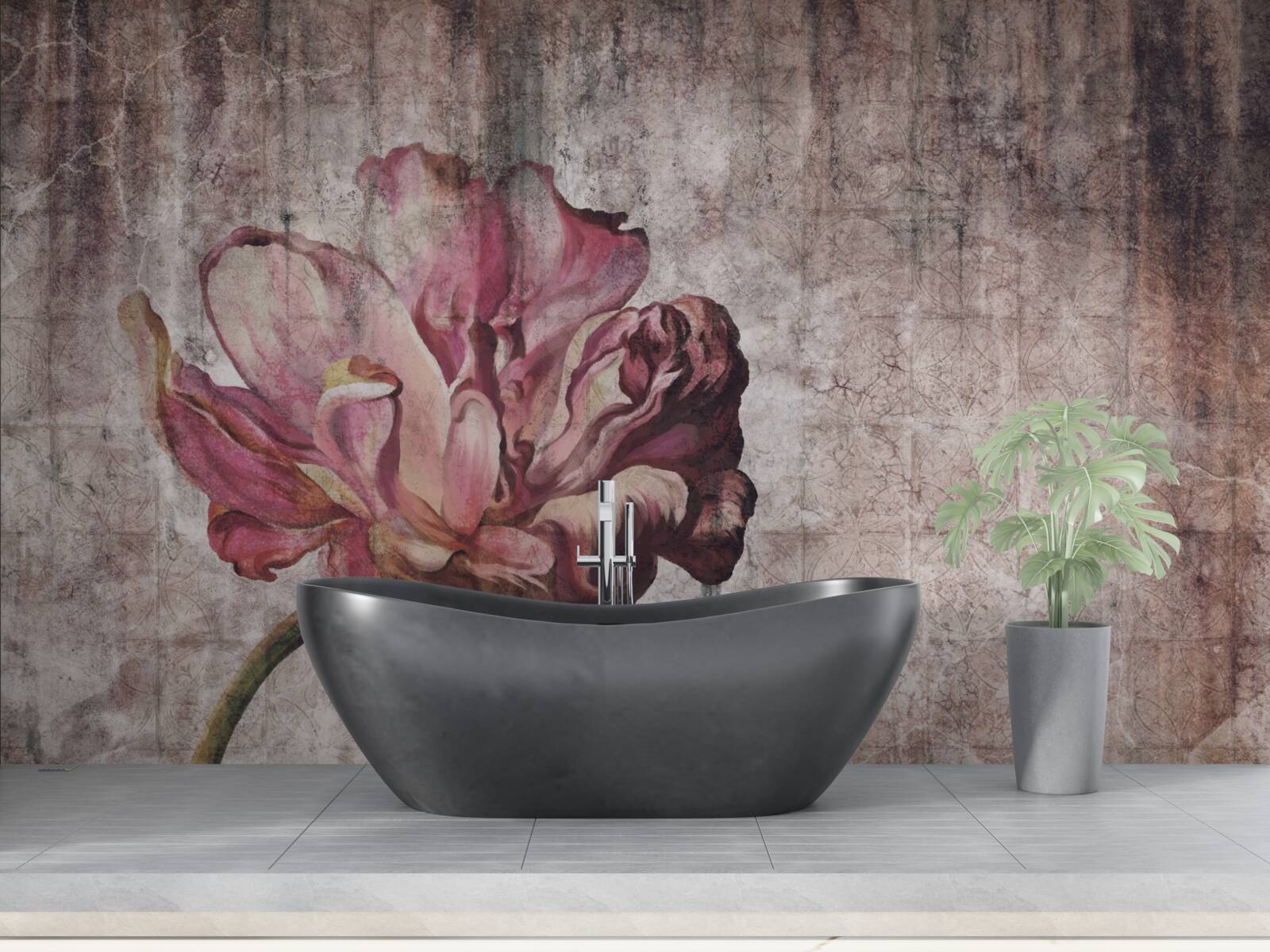 Фотошпалери самотня червона квітка під зливою