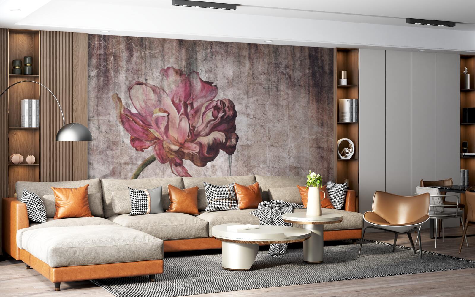 Фотошпалери самотня червона квітка під зливою