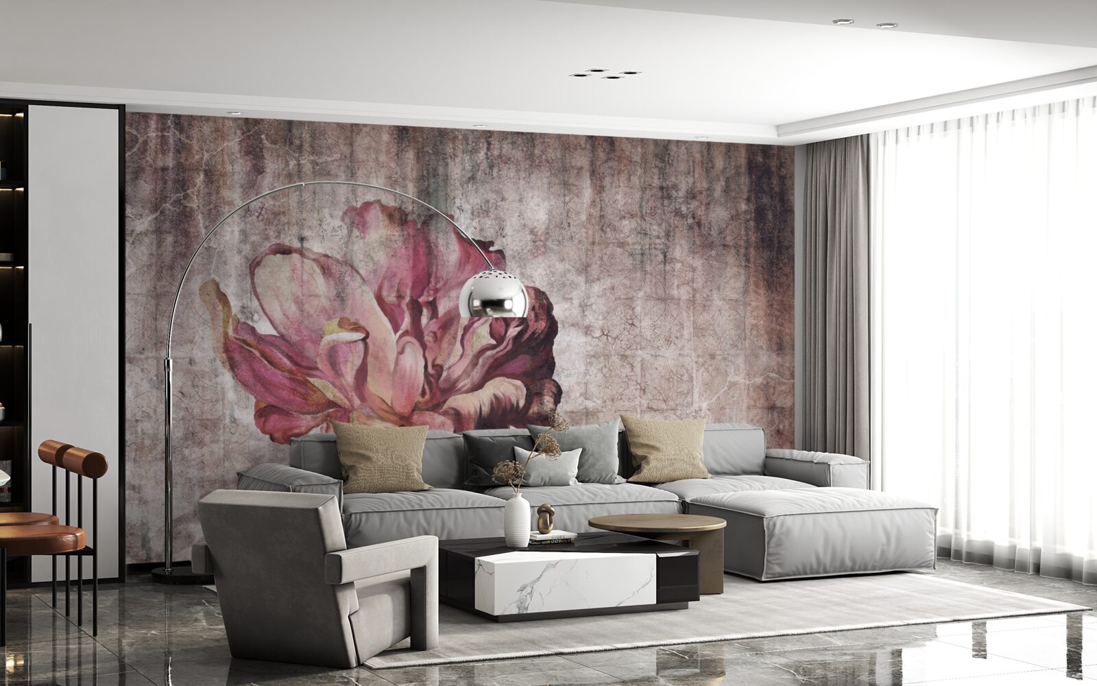 Фотошпалери самотня червона квітка під зливою