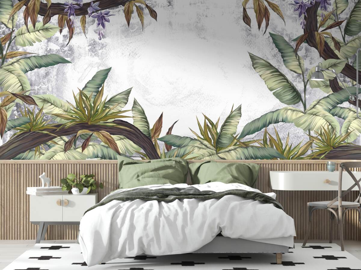 Фотошпалери листя тропічної флори зелене
