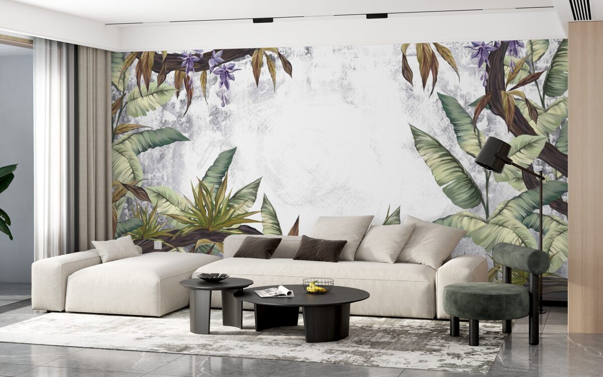 Фотошпалери листя тропічної флори зелене