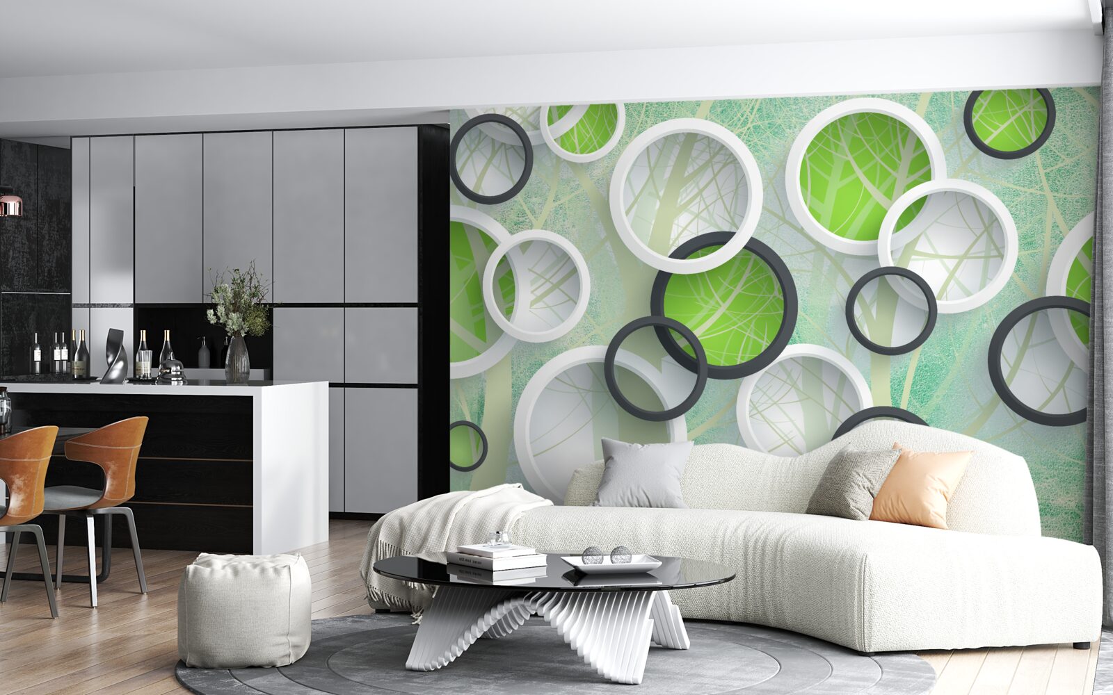 Фотошпалери кольорові кола з абстрактними зображеннями дерев