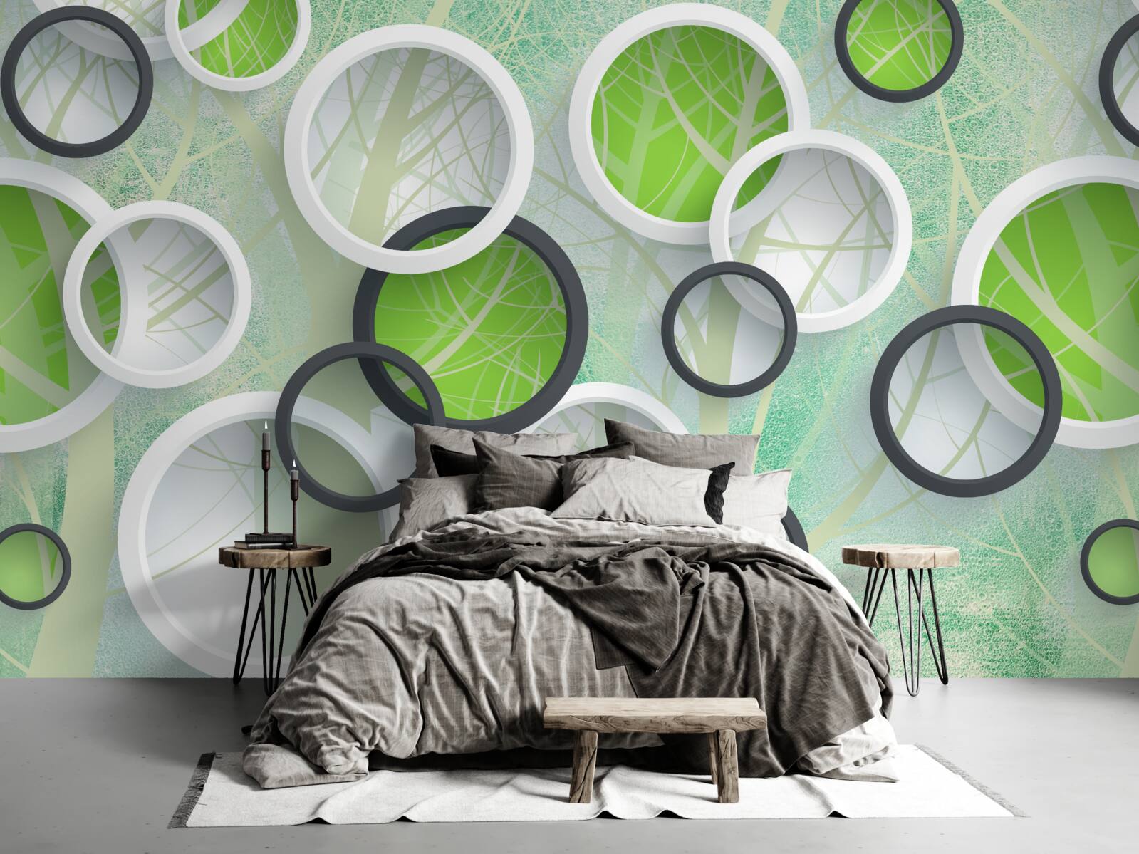 Фотошпалери кольорові кола з абстрактними зображеннями дерев