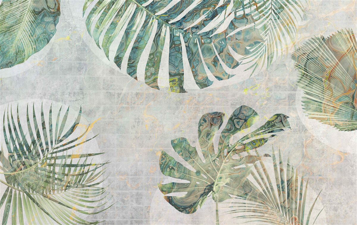Фотошпалери велике листя пальми, монстери та папороті