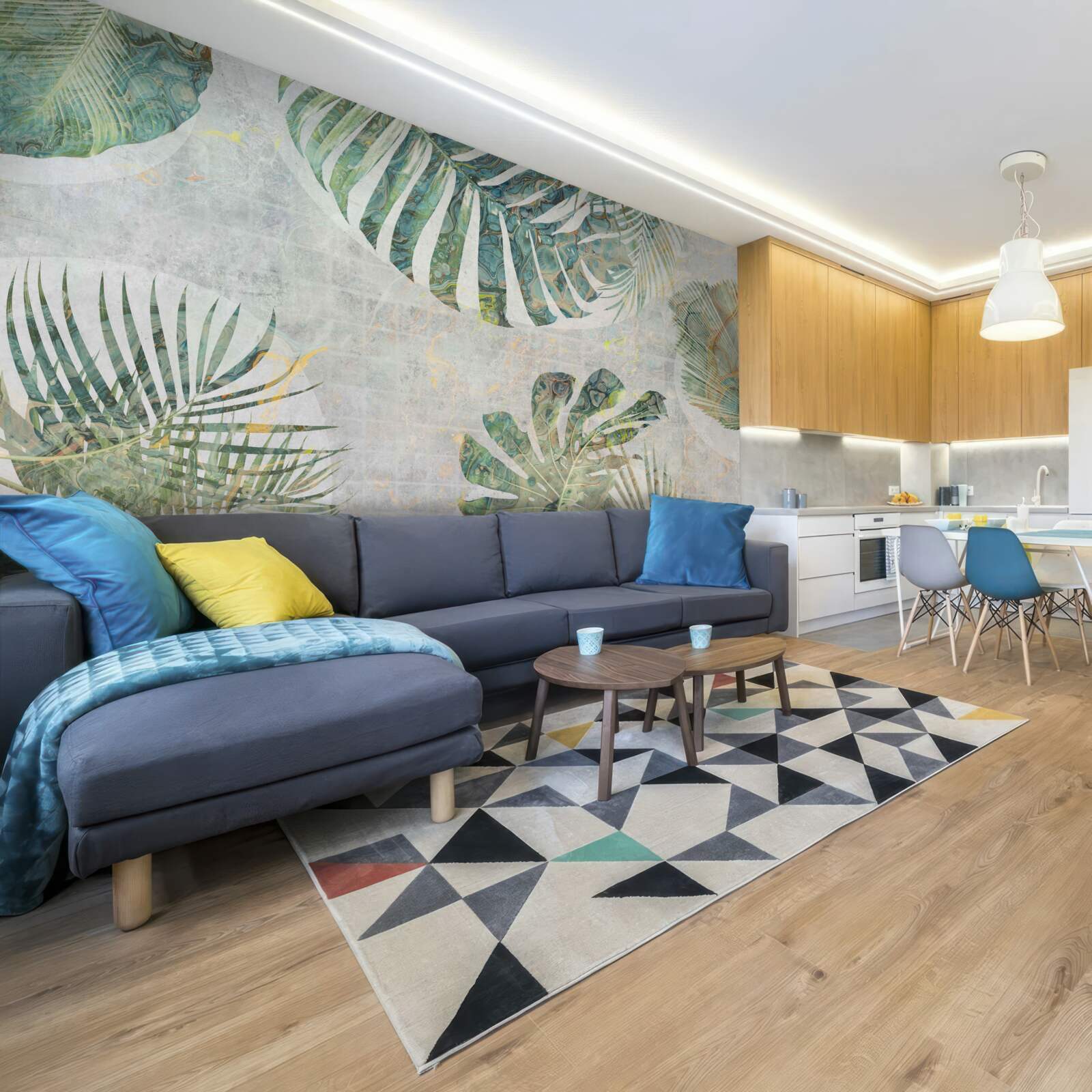 Фотошпалери велике листя пальми, монстери та папороті